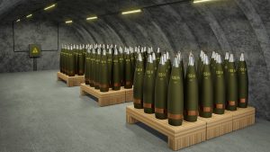 Military storage of 155mm gun shells