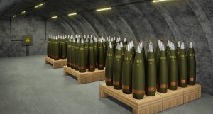 Military storage of 155mm gun shells